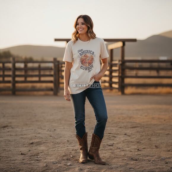 Make America Cowboy Again Oversized Graphic T-Shirt Western Rodeo Tee Size L - Picture 7 of 8